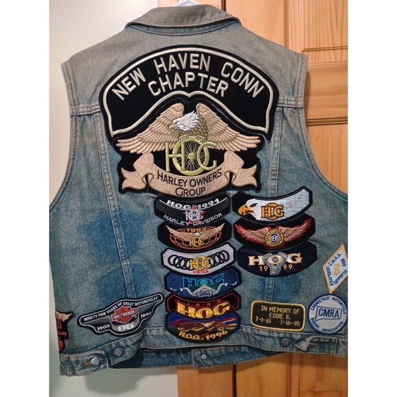 Vintage 90s Men’s Harley Davidson Denim Vest Large Patches 33 Patches + Pins - Picture 16 of 16